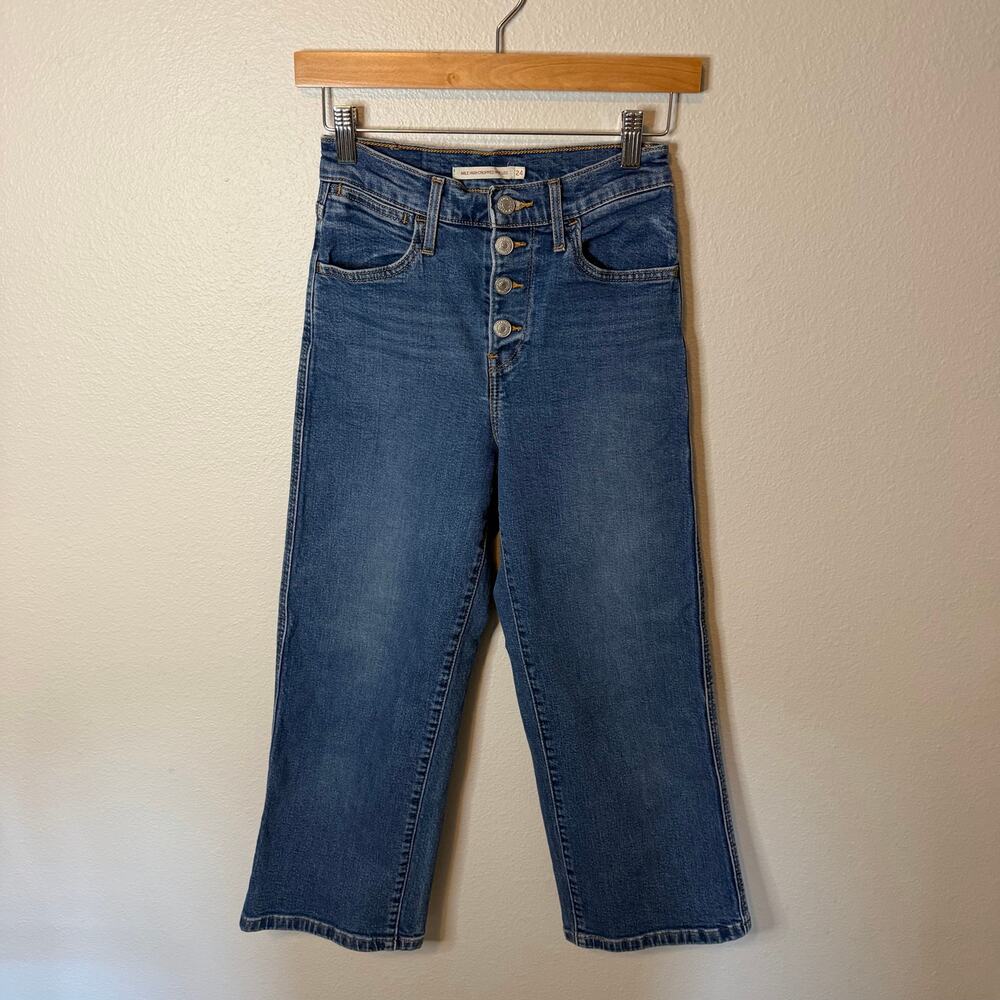 Levi's Mile High Cropped Wide Leg Jeans Button Fly Women's Size 24 - Picture 2 of 7